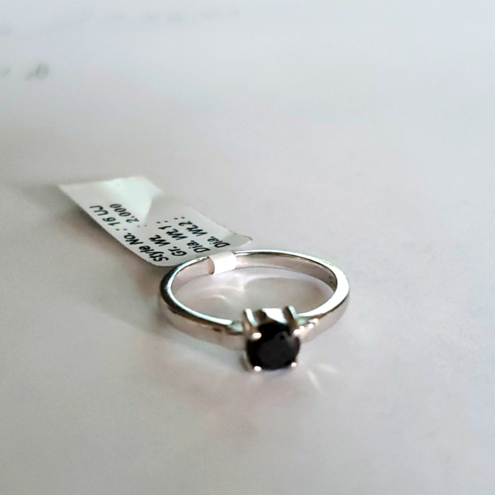 Black Diamond Ring - size 6 White Gold